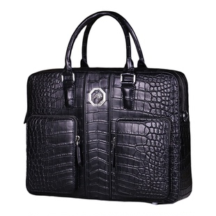 黑曼巴鹰头雾面哑光鳄鱼皮男包高档真皮男士手提包商务出差办公包