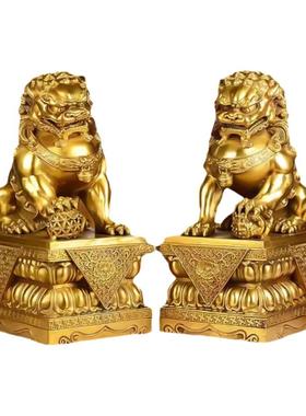 纯铜北京狮子摆件一对门口