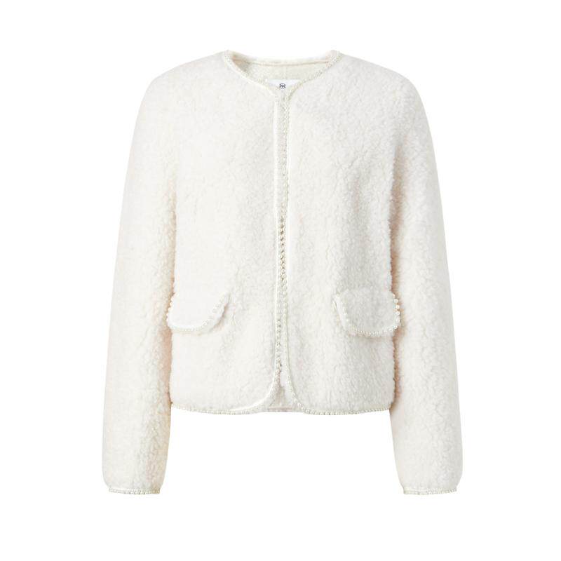 商场同款 摩萨克冬装绵羊毛V领短外套女