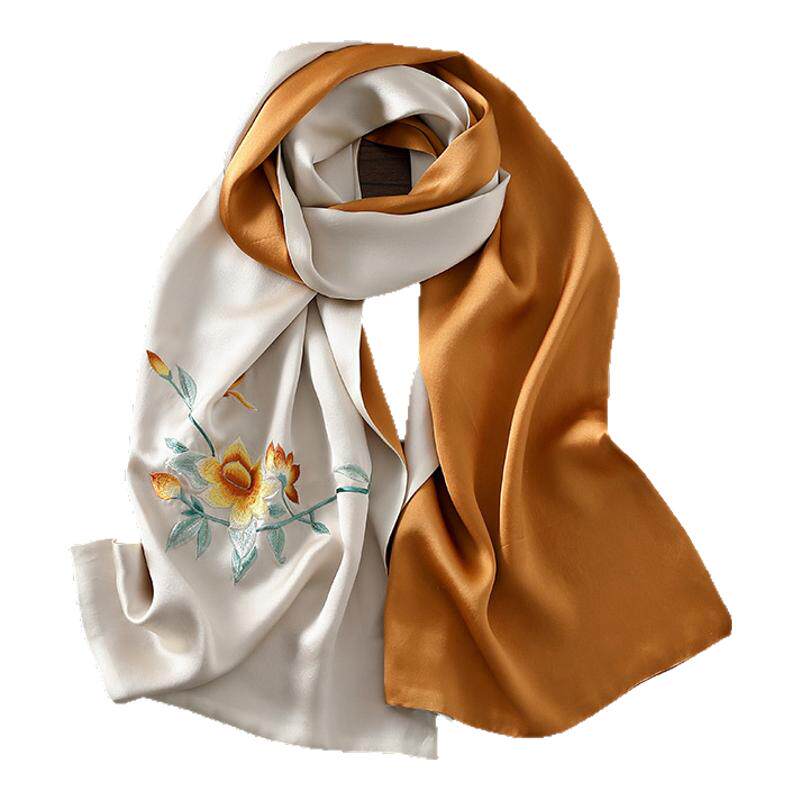 恒源祥真丝丝巾女士双层刺绣10