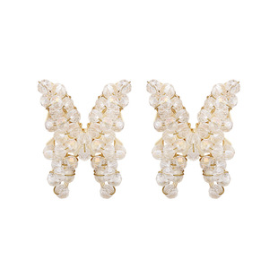 YOUJUclub-纯手工 美到犯规的耳环水晶串珠蝴蝶耳饰超仙耳钉耳夹