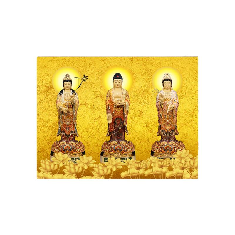 西方三圣壁画阿弥陀佛观音菩萨客厅佛堂中堂佛像背景墙3D墙布壁画