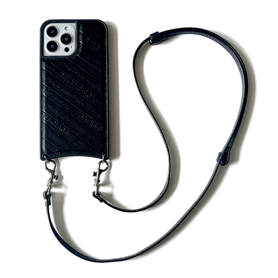极简allblack牛皮斜挎背带手机壳