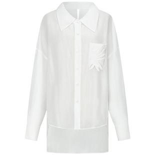 曼德诗莱赛尔天丝衬衫2025夏季新款慵懒落肩设计纯色宽松百搭衬衣