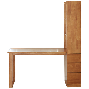 实木书桌书架靠墙一体家用卧室书房写字桌学生学习办公桌带抽屉