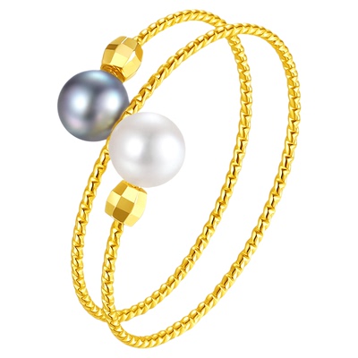 akoya真多麻色双珠双色戒指