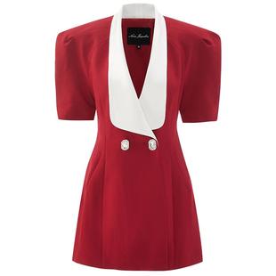 [甄选7折]NanaJacqueline杨紫同款蝴蝶结泡泡袖镂空连衣裙微露背