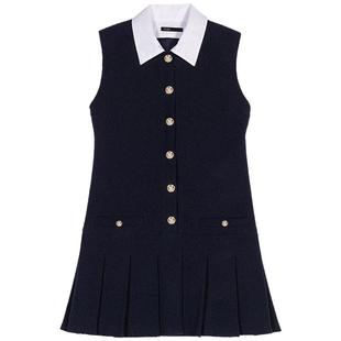 季末7折Maje2025秋冬新款女装法式时尚花呢可拆卸领无袖连衣裙