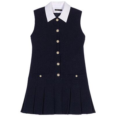 Maje法式撞色领口无袖短款连衣裙