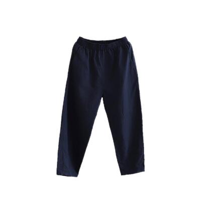 松紧腰苎麻宽松宽松哈伦九分裤