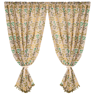 北欧窗帘短款半帘免打孔魔术贴美式田园风清新棉麻半遮光厨房门帘