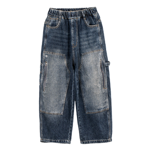 男童牛仔裤中大童长裤子2026春秋季新款儿童痞帅气休闲加绒工装裤