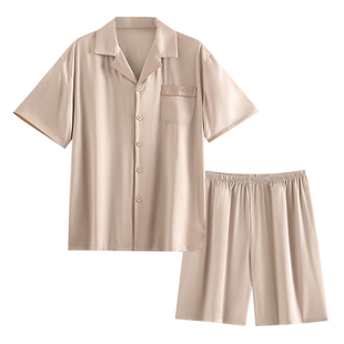 家乐芬睡衣男士夏季夏款丝绸冰丝短袖短裤家居服男款薄款仿真丝质