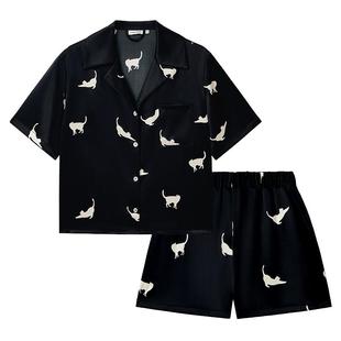 Not Just Pajama Cats系列真丝睡衣桑蚕丝印花家居服
