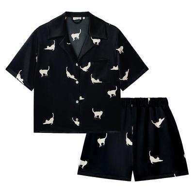 NJPCats系列真丝短袖睡衣套装