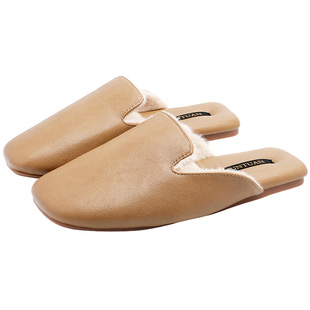 冬季保暖加绒皮棉拖鞋女极简穆勒高级感轻奢居家室内防滑情侣家用