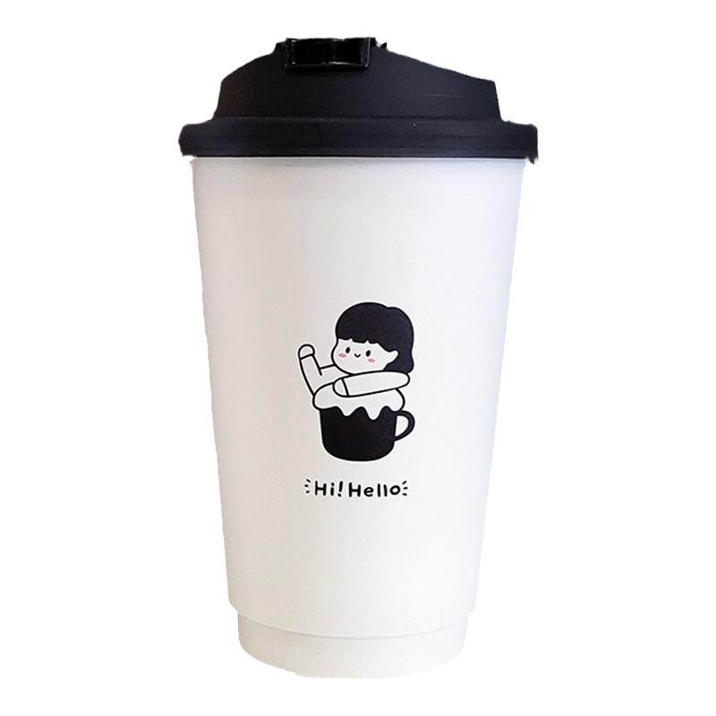 一次性加厚双层热饮咖啡奶茶中空纸杯子豆浆带盖打包商用定制LOGO
