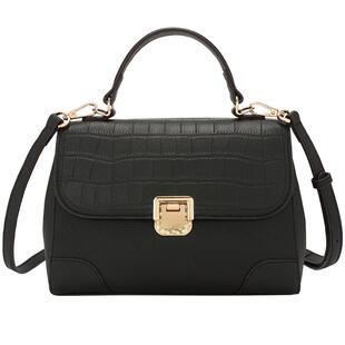 稻草人包包女士真皮黑色斜挎包女大容量通勤包牛皮小众百搭手提包