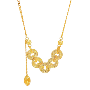 新中式足金包银五帝钱币碎碎冰项链女爆闪钱多多钱币转运珠送礼物