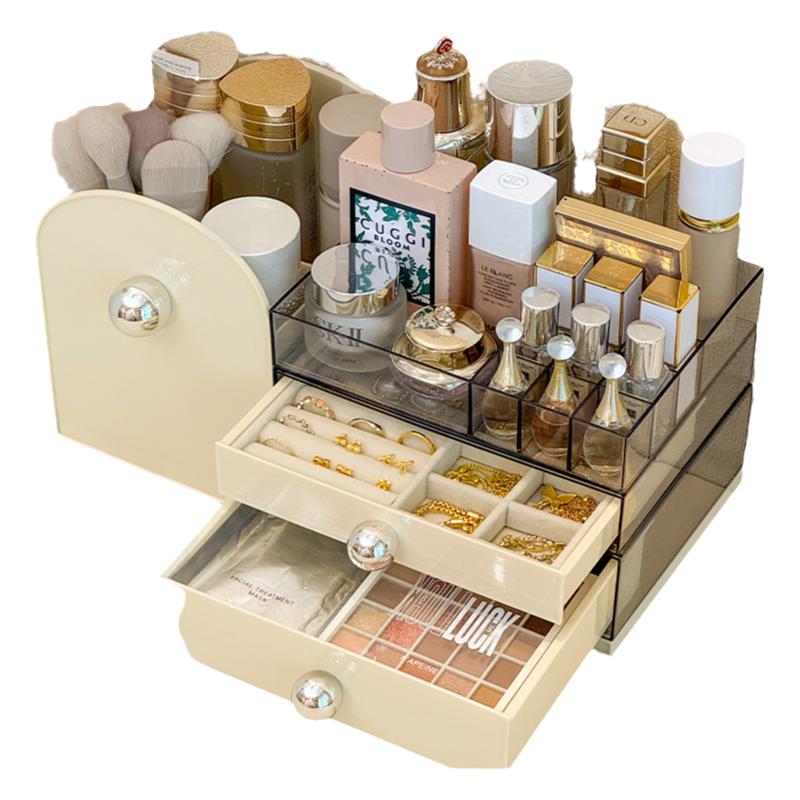 化妆品首饰一体收纳盒高级化妆刷收纳筒大容量梳妆台护肤品置物架