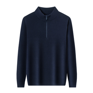 猫人羊毛莱赛尔针织衫男士中领老钱风毛衫秋冬高级半拉链黑色毛衣