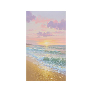 手绘油画客厅奶油风装饰画海上日出风景壁画现代走廊玄关肌理挂画