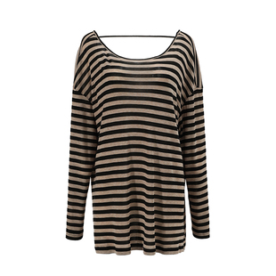 NON RESTRAIN莱赛尔天丝露背落肩长袖T恤女慵懒宽松防晒条纹上衣