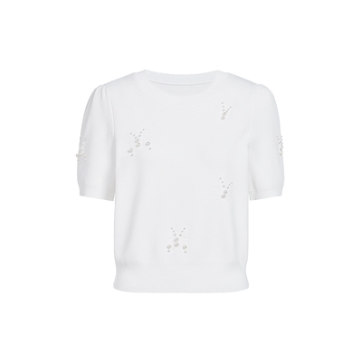 FIVE PLUS短袖针织衫女气质圆领软糯毛衣重工钉珠2026新款女春装