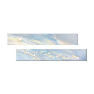 九鱼图客厅装饰画奶油风沙发背景墙挂画横版细长条聚财招财壁画