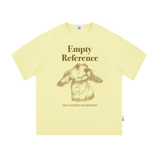 EMPTY REFERENCE奶油黄雪花肌理手绘可卡犬印花打底衫上衣短袖T恤