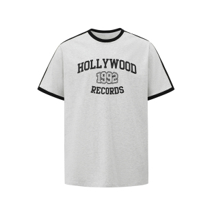 MRCYC痞帅撞色圆领短袖男士夏季宽松字母印花T恤韩系潮流半袖上衣