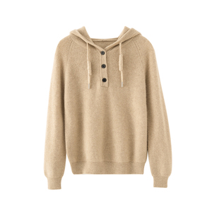 100%纯山羊绒衫女连帽针织衫宽松显瘦休闲减龄带帽毛衣打底衫秋冬