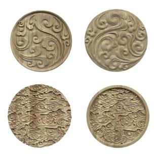 中式祥云圆形实木雕花贴花 东阳木雕家具背景墙装饰浮雕木花