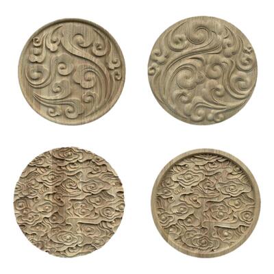 中式祥云木雕雕花片圆形贴片