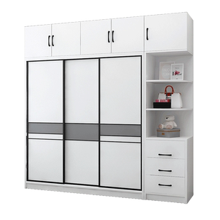 实木衣柜家用卧室推拉门大衣橱简约现代儿童房收纳柜出租房用柜子