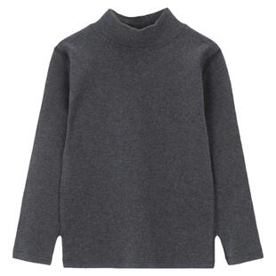 儿童半高领打底衫男女童中大童加厚棉保暖上衣宝宝圆领纯白黑色T