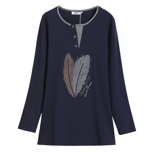 纯棉长袖t恤女装春秋2025新款洋气妈妈大码上衣中长款内搭打底衫