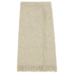 omont蛋挞家 高腰针织半身裙女秋冬2023新款杂点流苏直筒裙长裙子