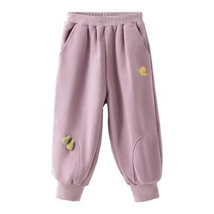 贝肽斯儿童裤子长秋冬加绒2025新款男女童装保暖薄绒休闲束口卫裤