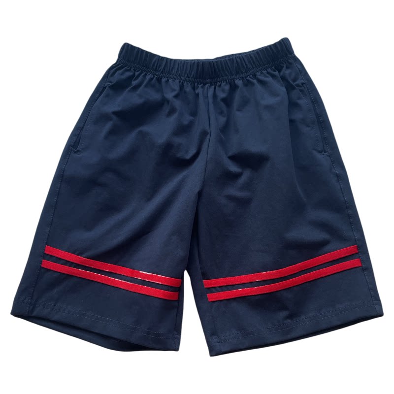 夏季深蓝拼红条纹宽松校服短裤