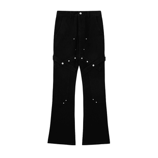 MRNEARLY小众设计感工装绑带美式黑色牛仔裤男潮牌高街vibe风裤子