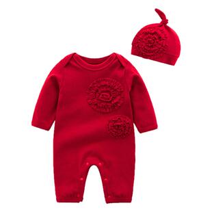 新生满月宝宝礼服女宝小公主百天婴儿新年红色喜庆过年百岁宴衣服