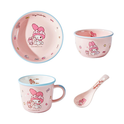 三丽鸥碗碟套装家用陶瓷勺子杯子