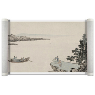 明 沈周 京江送别图 原大名家真迹古字画高清微喷复制品山水墨画