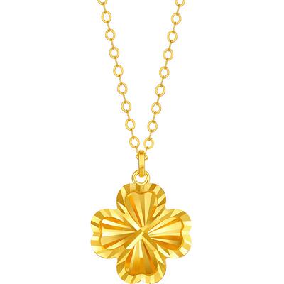 周六福黄18K金四叶草项链女