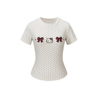 波点kitty印花可爱圆领针织T恤女