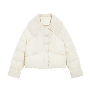 KBNE复古宽松短款白鸭绒大翻领羽绒服女2025冬季新款保暖羽绒外套