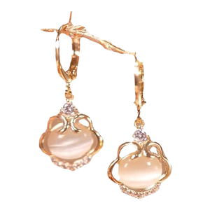 耳环女猫眼石如意锁耳扣网红百搭耳饰设计感2024年新款