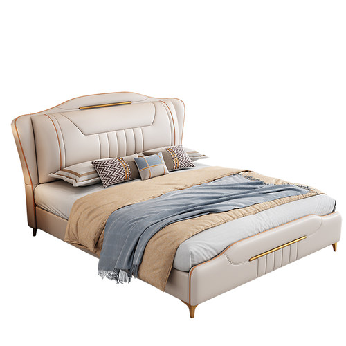 2023年新款轻奢床简约现代1.8米双人床实木高箱储物软靠主卧大床