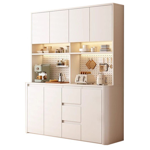 圆角原木奶油风餐边柜酒柜置物架洞洞板靠墙一体客厅家用储物厨房